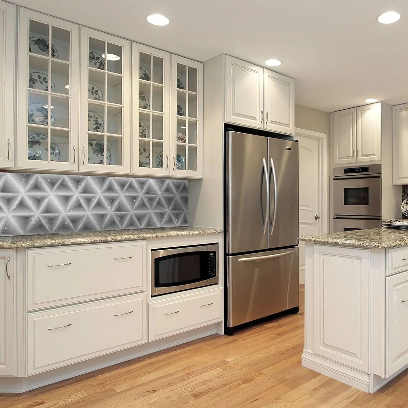 Billede 10 af Fototapet - Sort-hvidt geometrisk netværksmønster med trekantede former