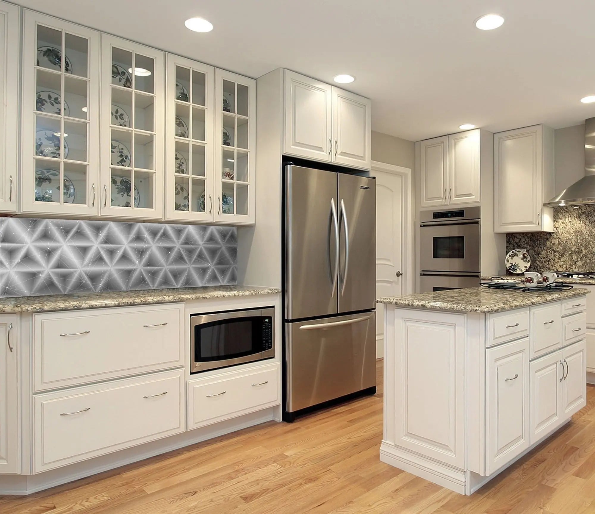 Billede 9 af Fototapet - Sort-hvidt geometrisk netværksmønster med trekantede former