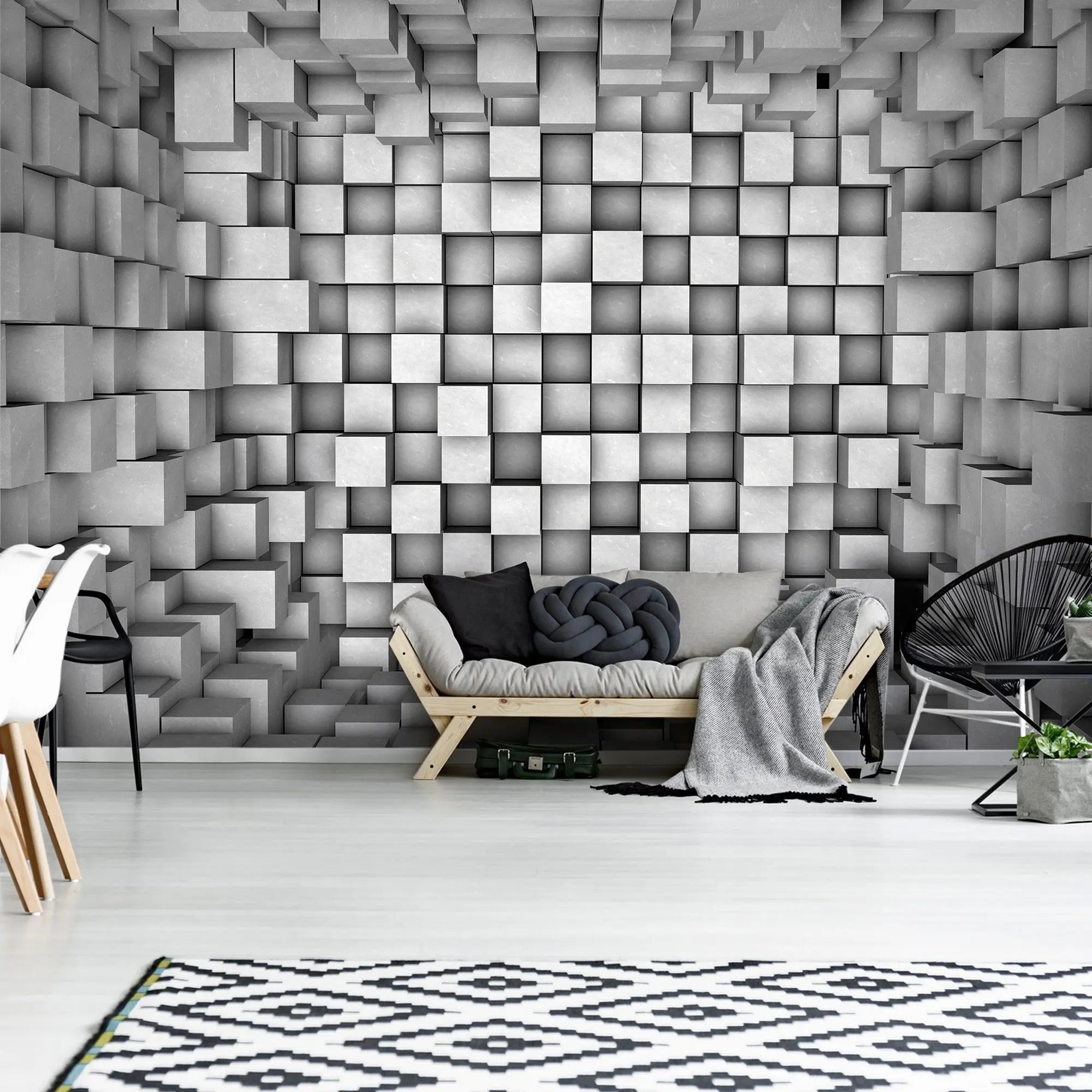Billede 3 af Fototapet - Sort-hvidt rum med tredimensionelle kuber