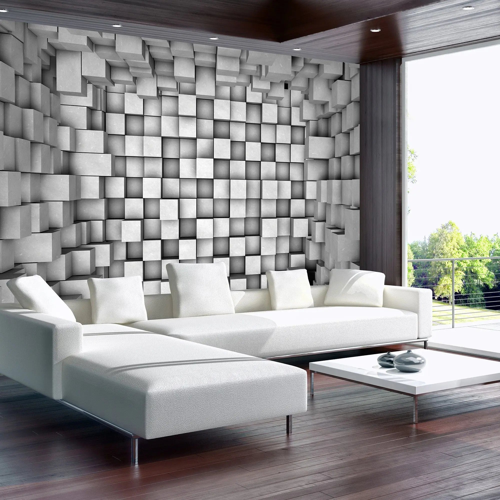 Billede 4 af Fototapet - Sort-hvidt rum med tredimensionelle kuber