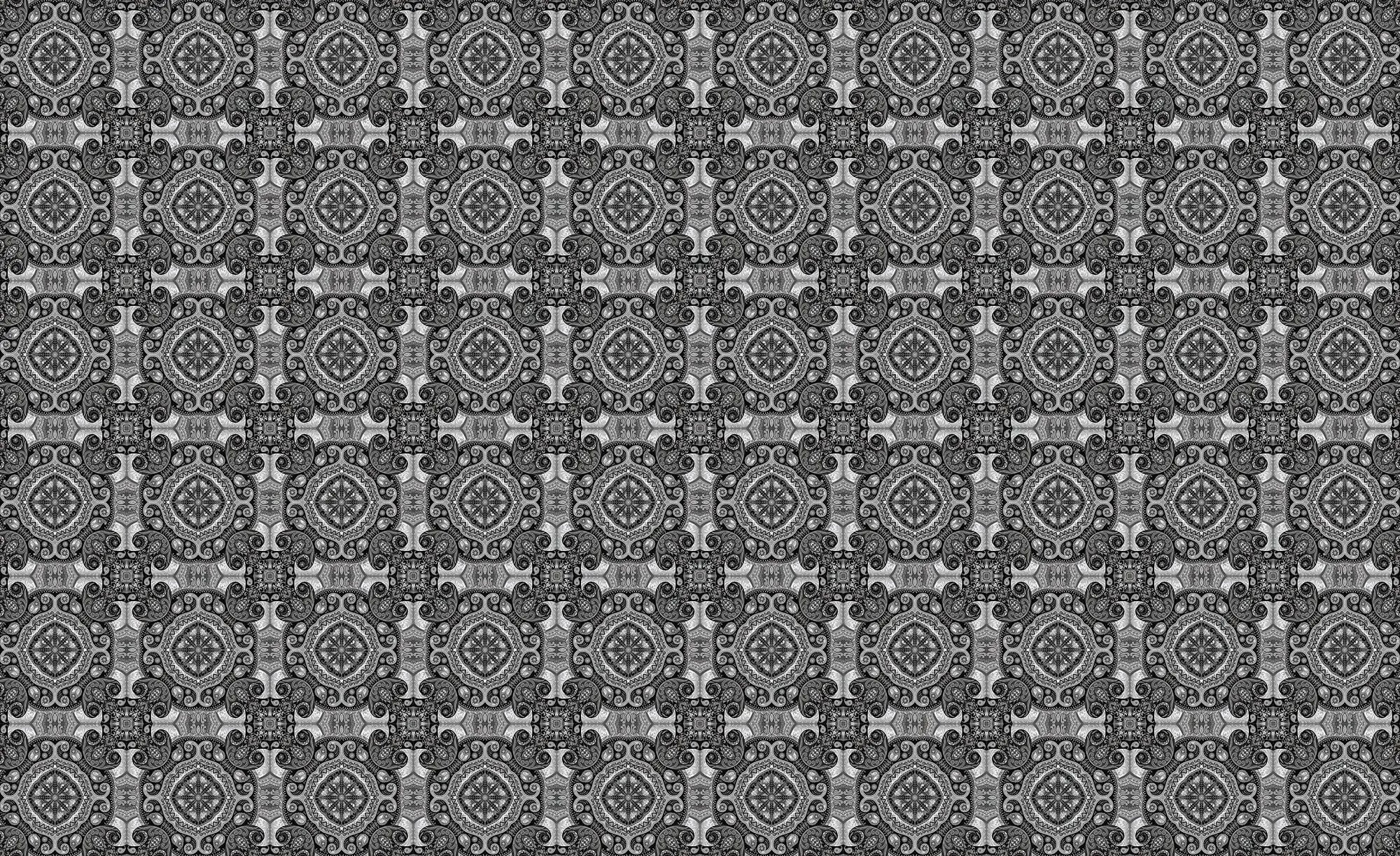 Billede 1 af Fototapet - Sort-hvidt symmetrisk mønster med cirkler og detaljer