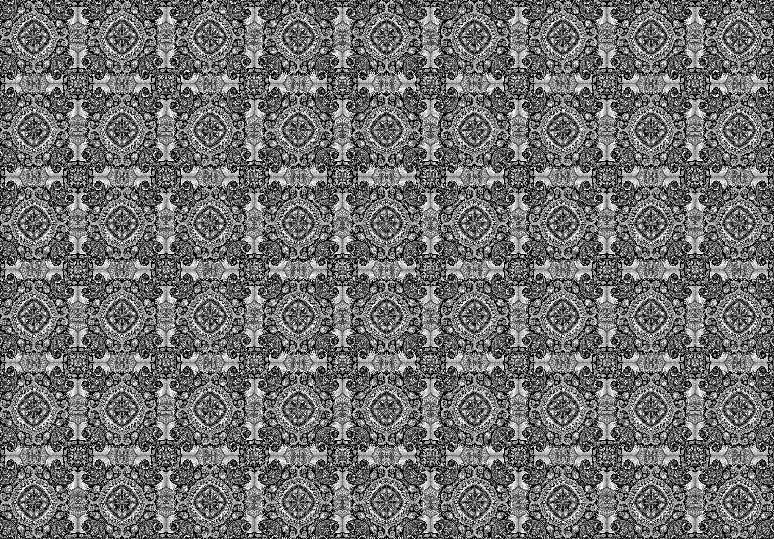 Billede 11 af Fototapet - Sort-hvidt symmetrisk mønster med cirkler og detaljer
