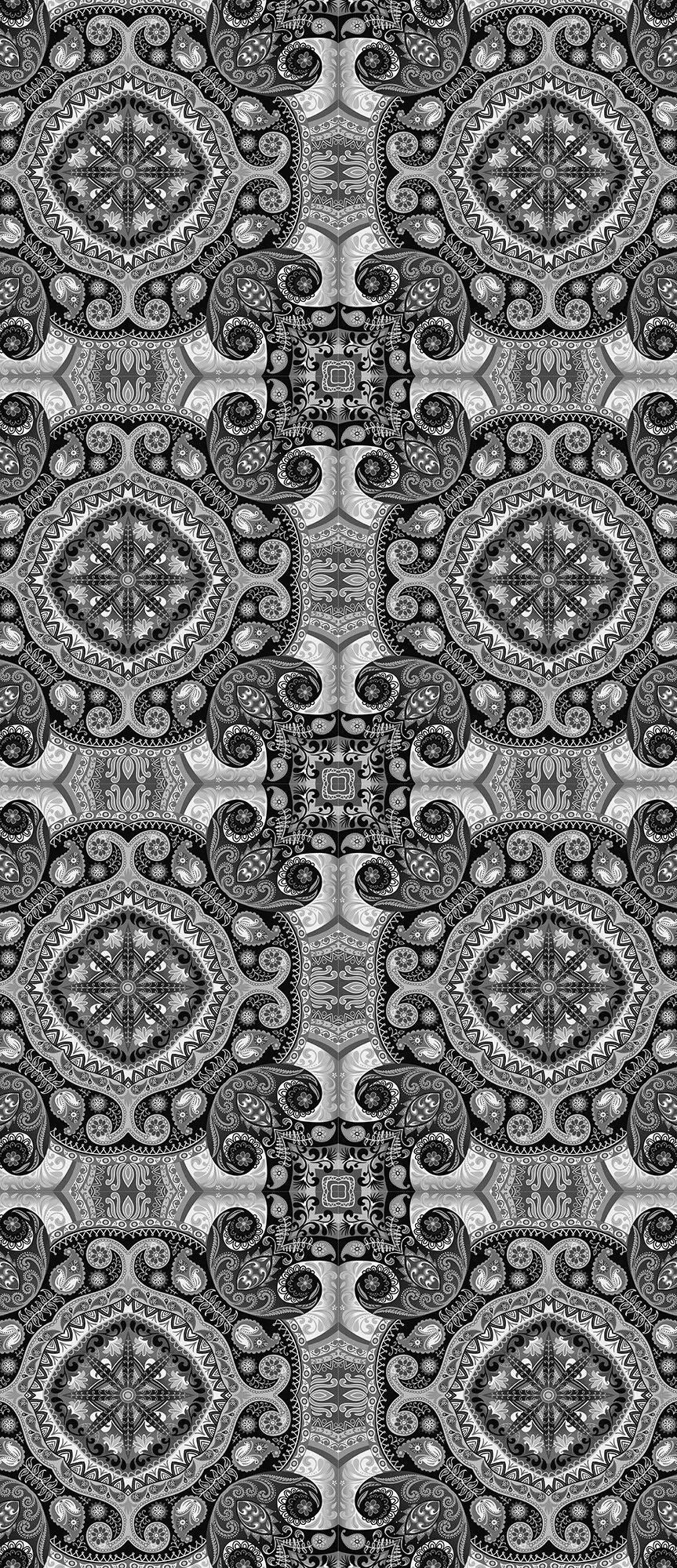 Billede 16 af Fototapet - Sort-hvidt symmetrisk mønster med cirkler og detaljer