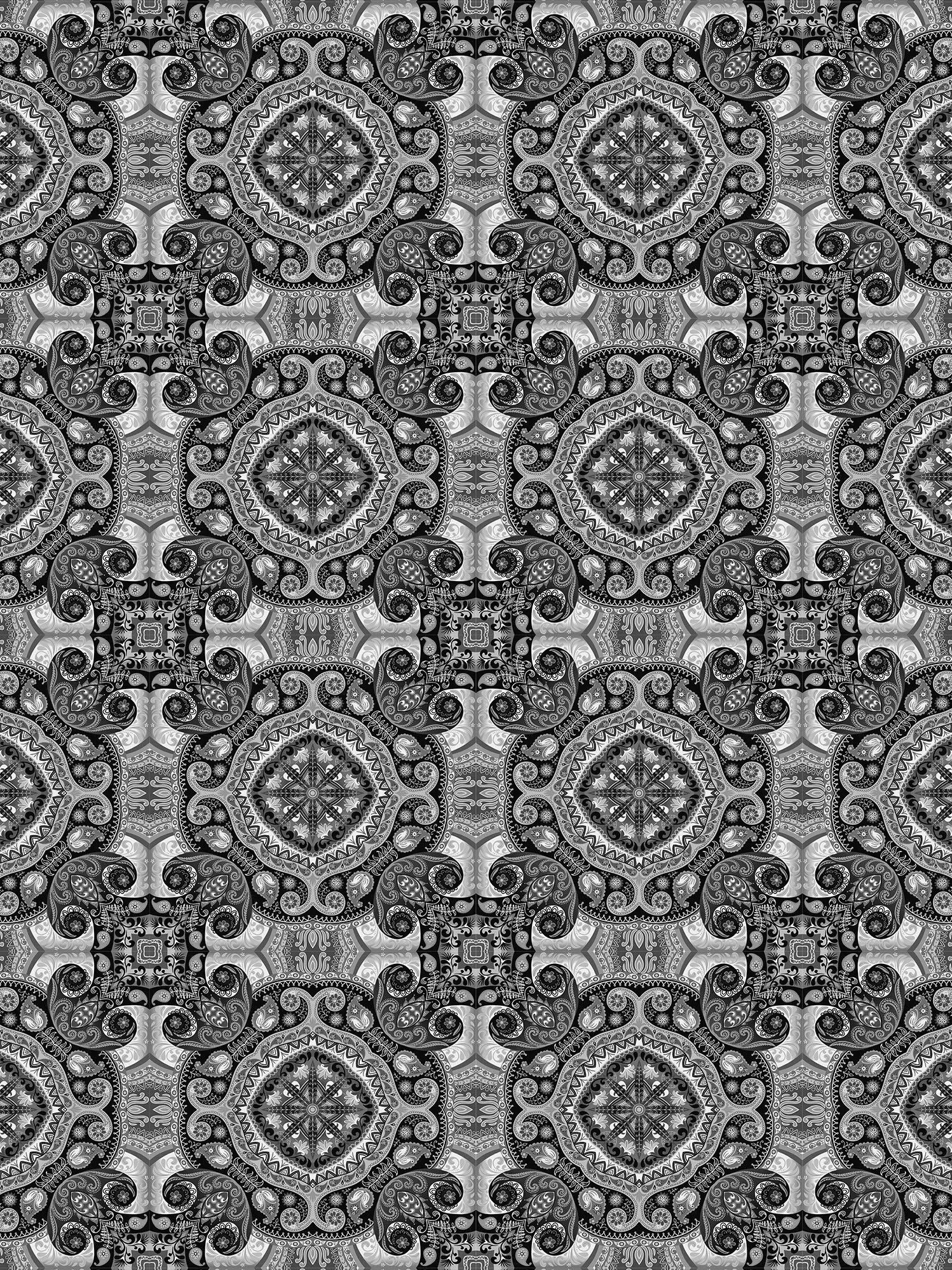 Billede 17 af Fototapet - Sort-hvidt symmetrisk mønster med cirkler og detaljer