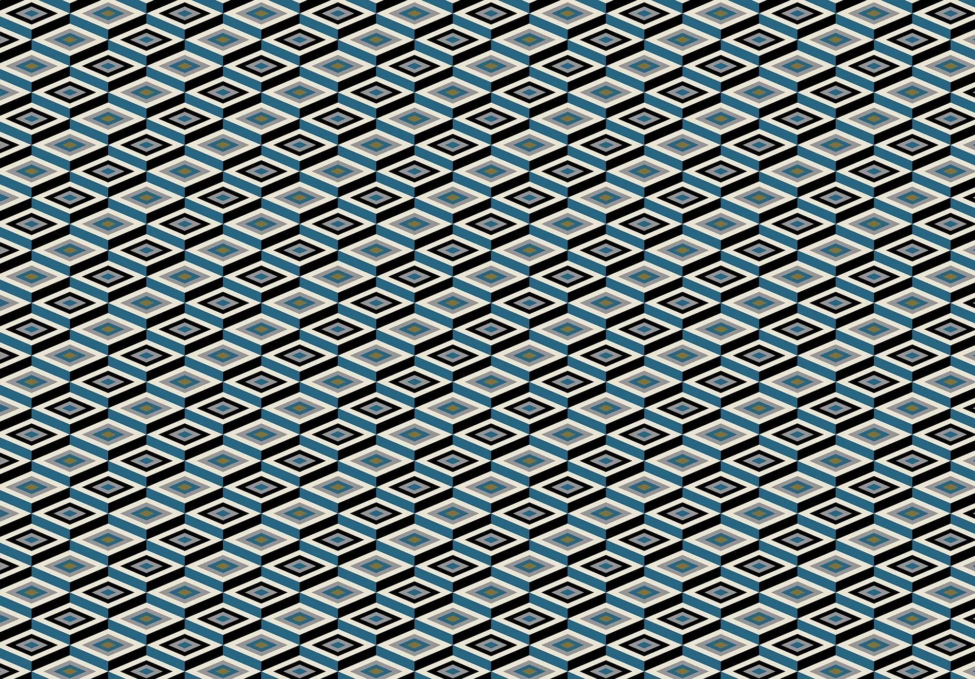 Billede 1 af Fototapet - Sort og blå geometrisk mønster af kuber