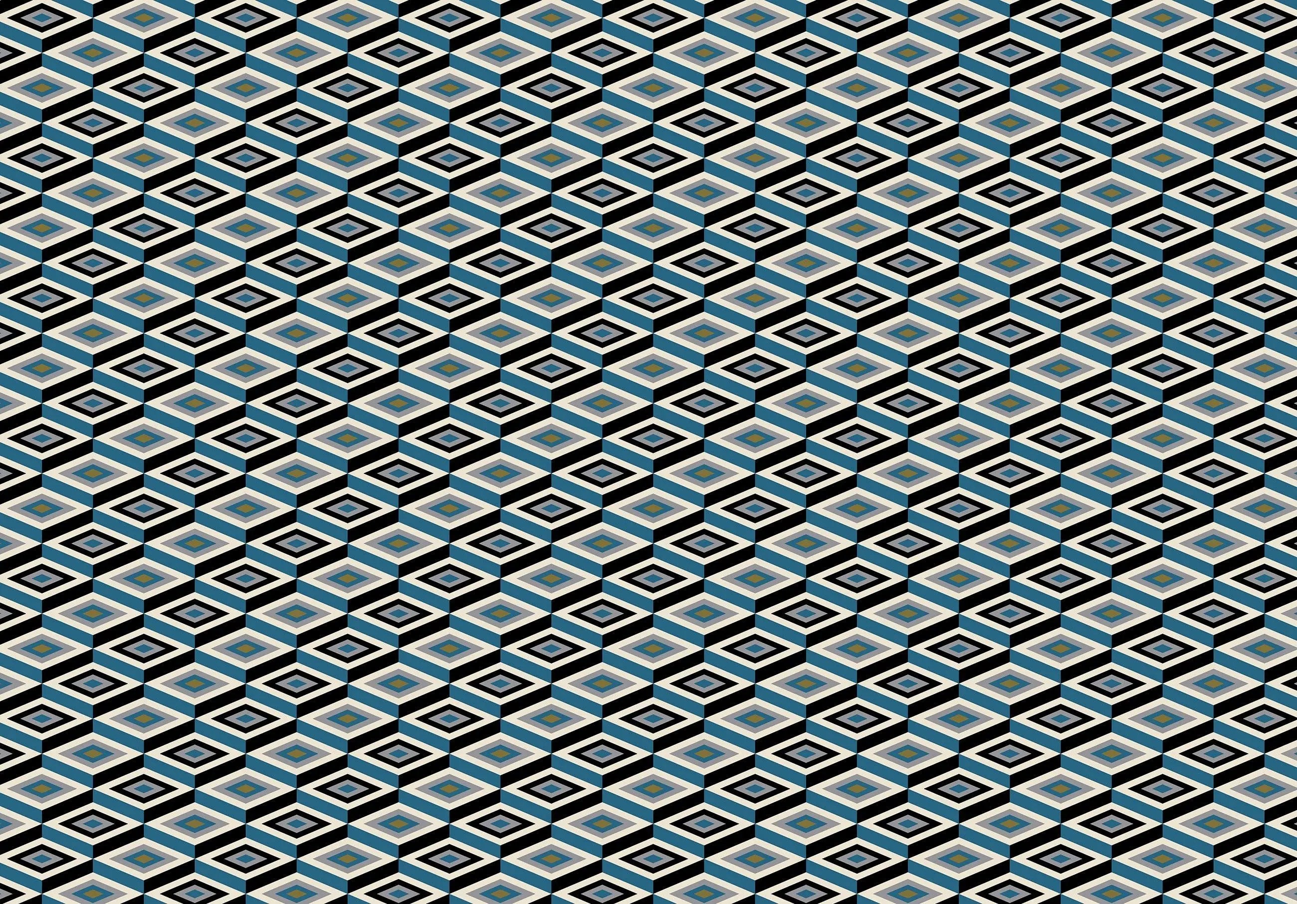 Billede 5 af Fototapet - Sort og blå geometrisk mønster af kuber