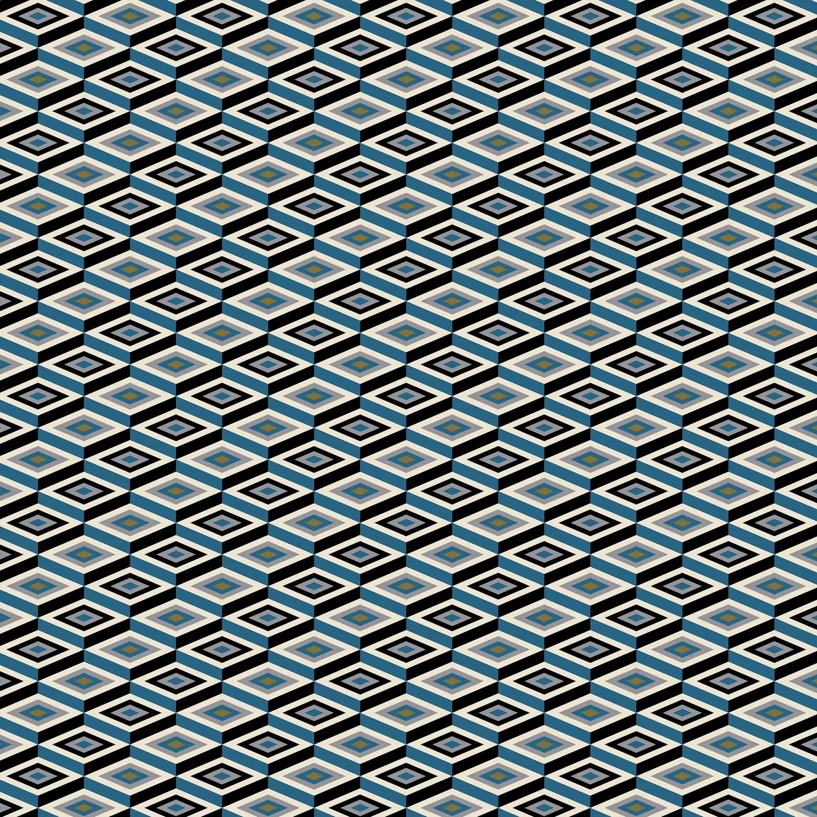 Billede 9 af Fototapet - Sort og blå geometrisk mønster af kuber