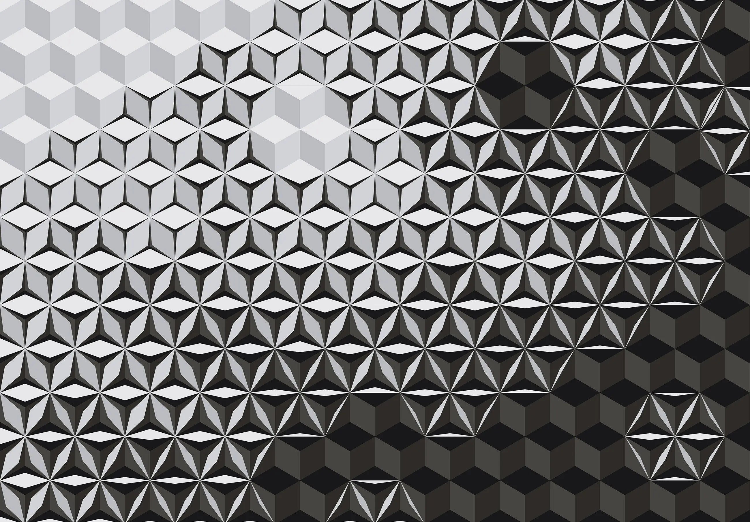 Billede 11 af Fototapet - Sort og gråt geometrisk mønster med kuber og stjerner