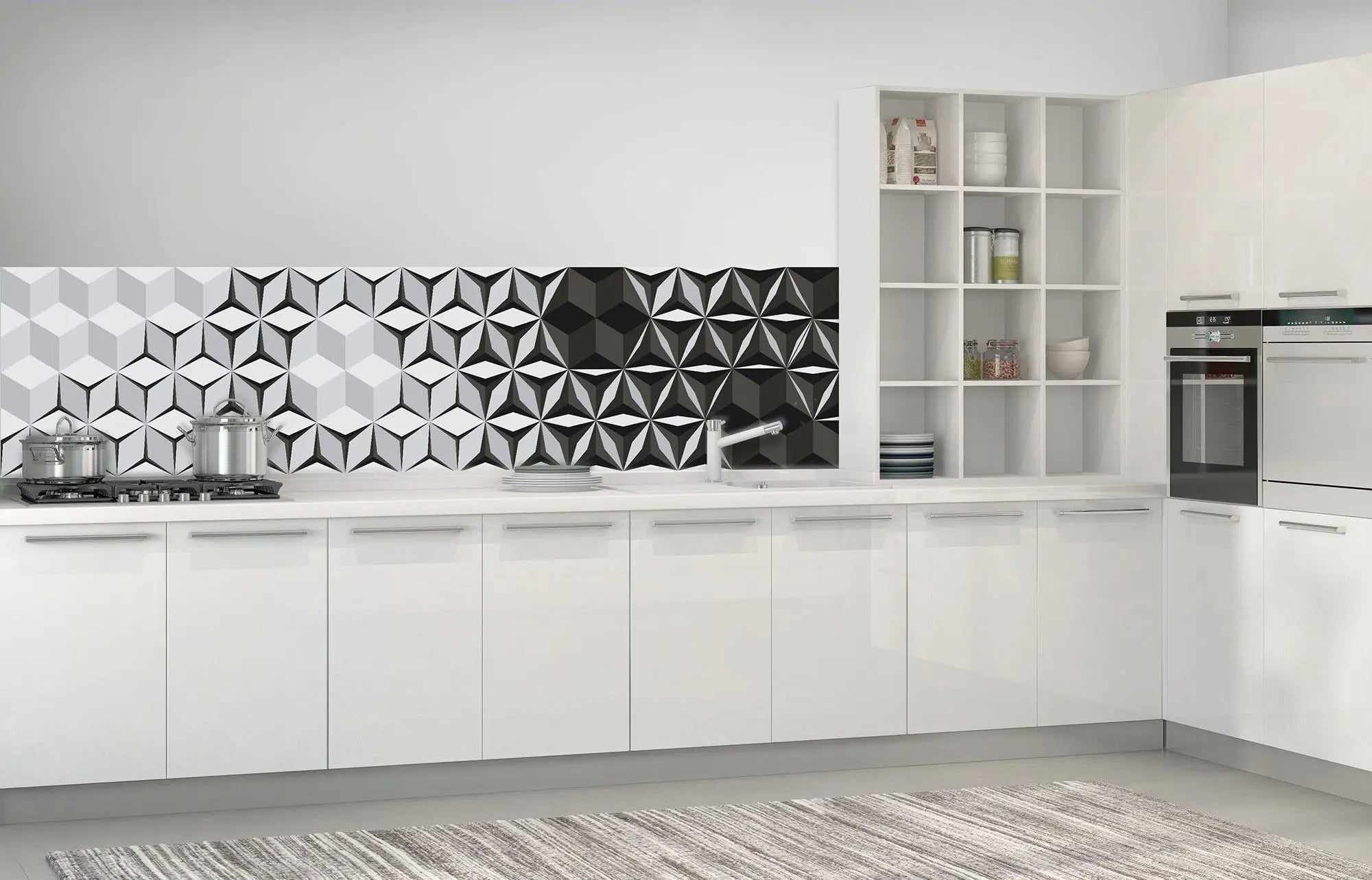 Billede 8 af Fototapet - Sort og gråt geometrisk mønster med kuber og stjerner