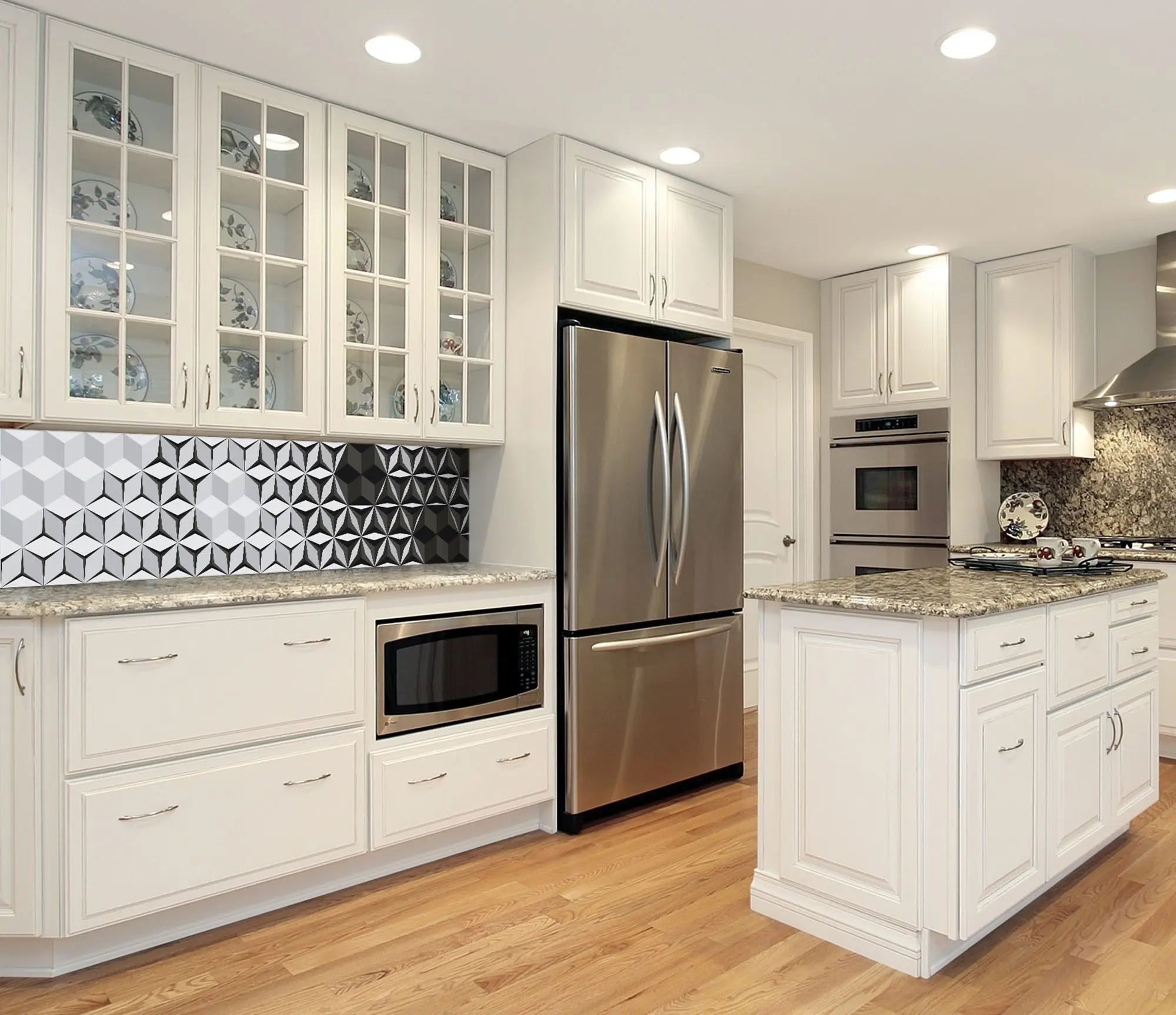 Billede 9 af Fototapet - Sort og gråt geometrisk mønster med kuber og stjerner