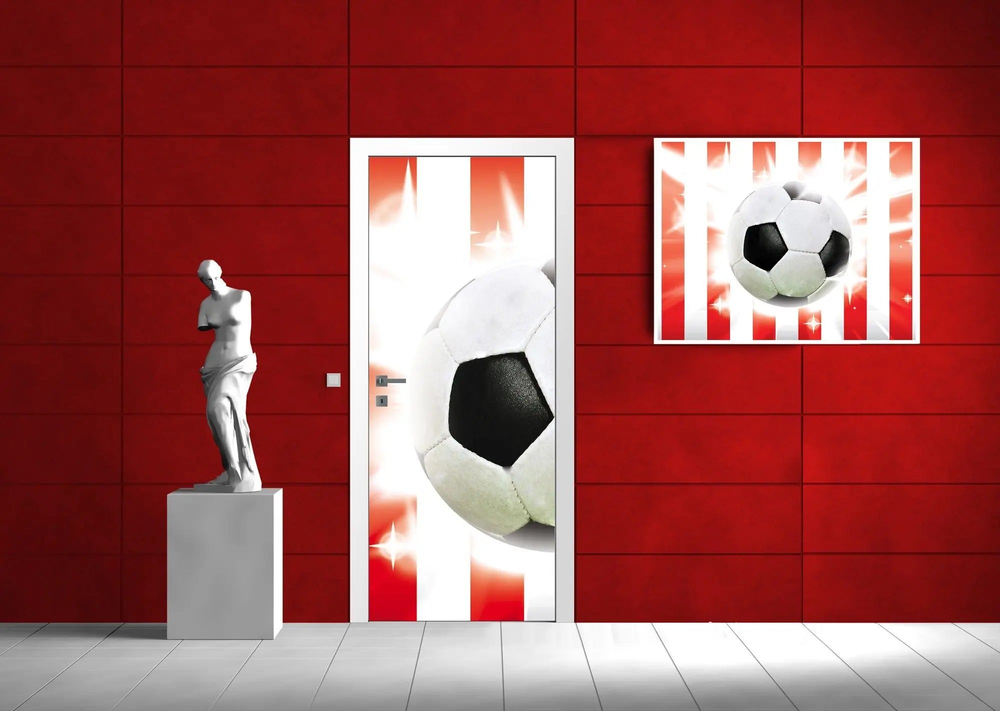 Billede 7 af Fototapet - Sort og hvid fodbold med røde og hvide lodrette striber