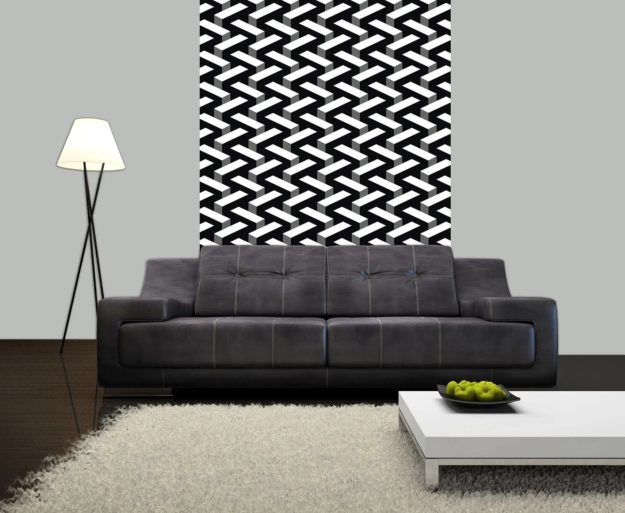 Billede 7 af Fototapet - Sort og hvidt geometrisk zigzag-mønster