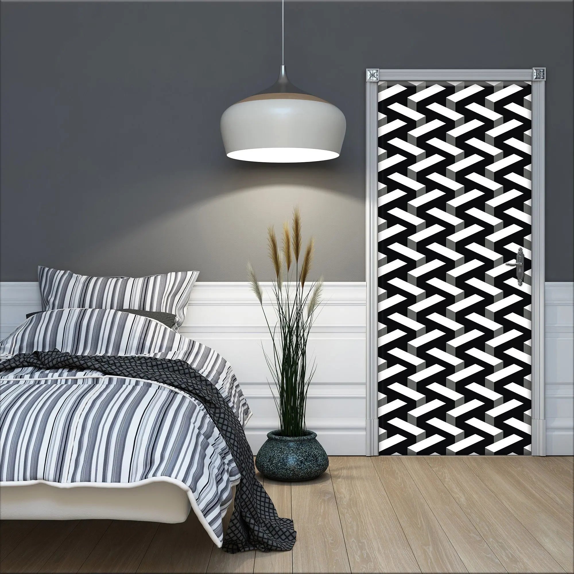 Billede 9 af Fototapet - Sort og hvidt geometrisk zigzag-mønster