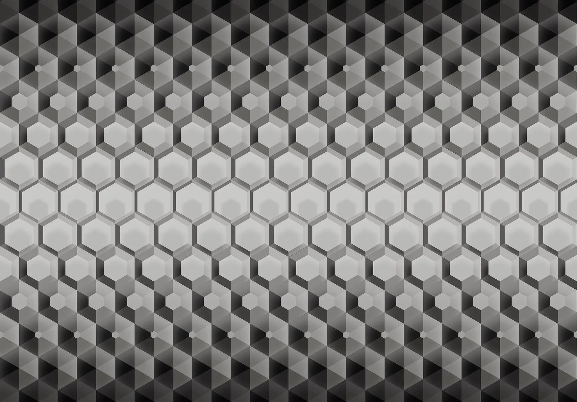 Billede 1 af Fototapet - Sort og hvidt hexagonalt 3D-mønster