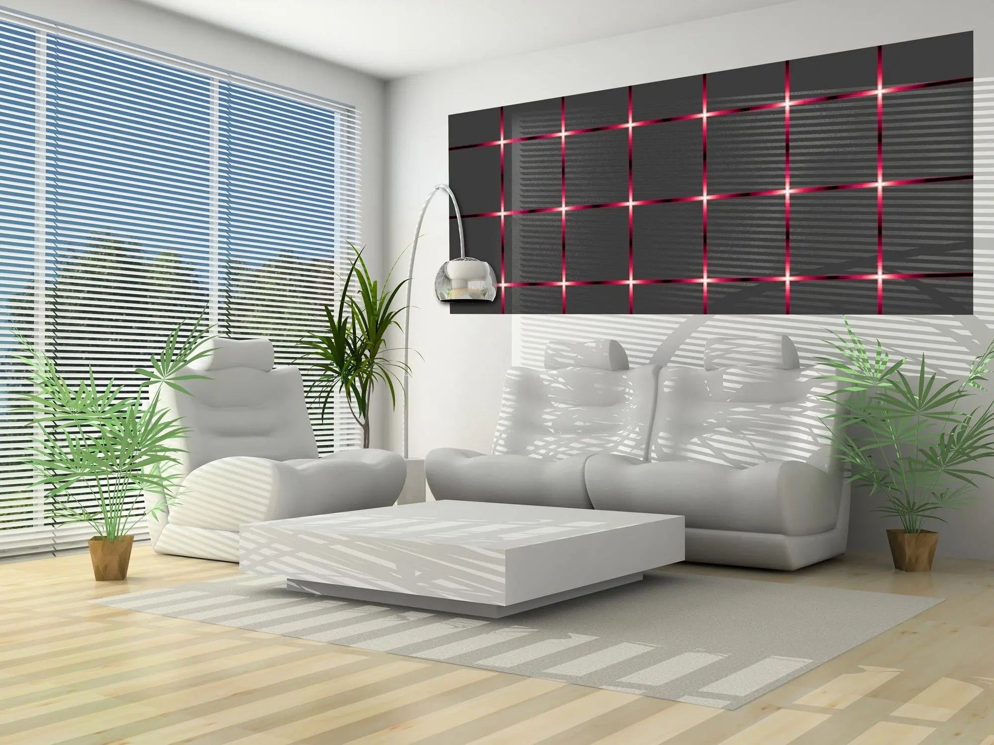 Billede 2 af Fototapet - Sort og rød lysende gittermønster