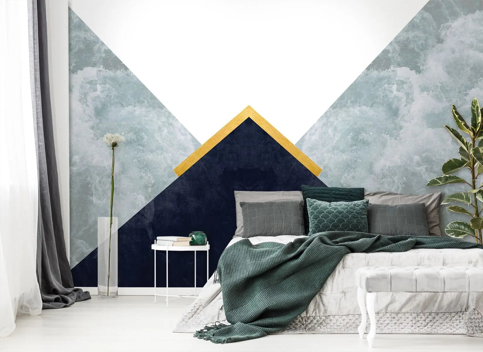 Billede 2 af Fototapet - Sort trekant med guldkant og blågrønne bølger