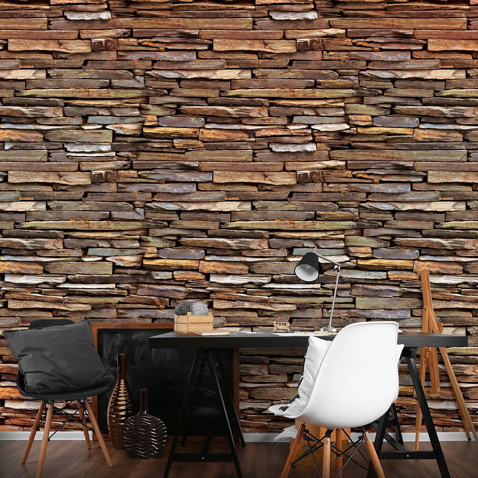 Billede 8 af Fototapet - Stablet naturstensvæg