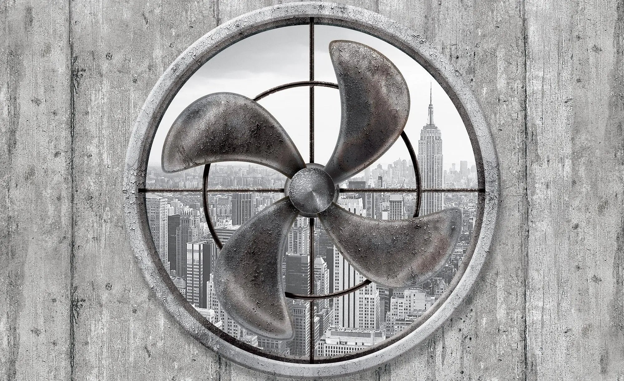 Billede 1 af Fototapet - Stor metropoludsigt gennem industriel ventilator