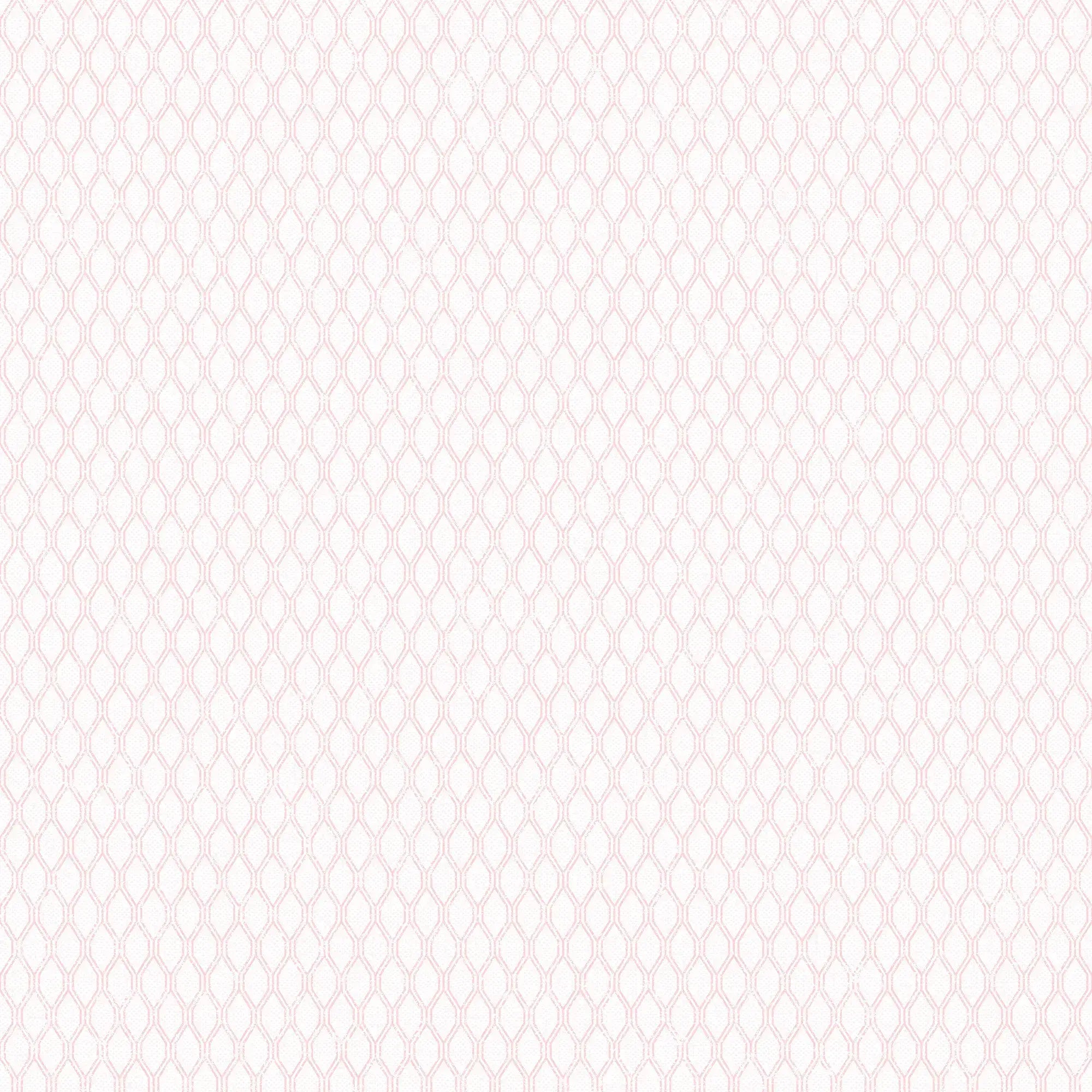 Et nærbillede af Delicate Loops - Blush-tapet fra Nicetapet.dk, der viser et gentaget mønster af delikate rosa sløjfer på en lys baggrund.