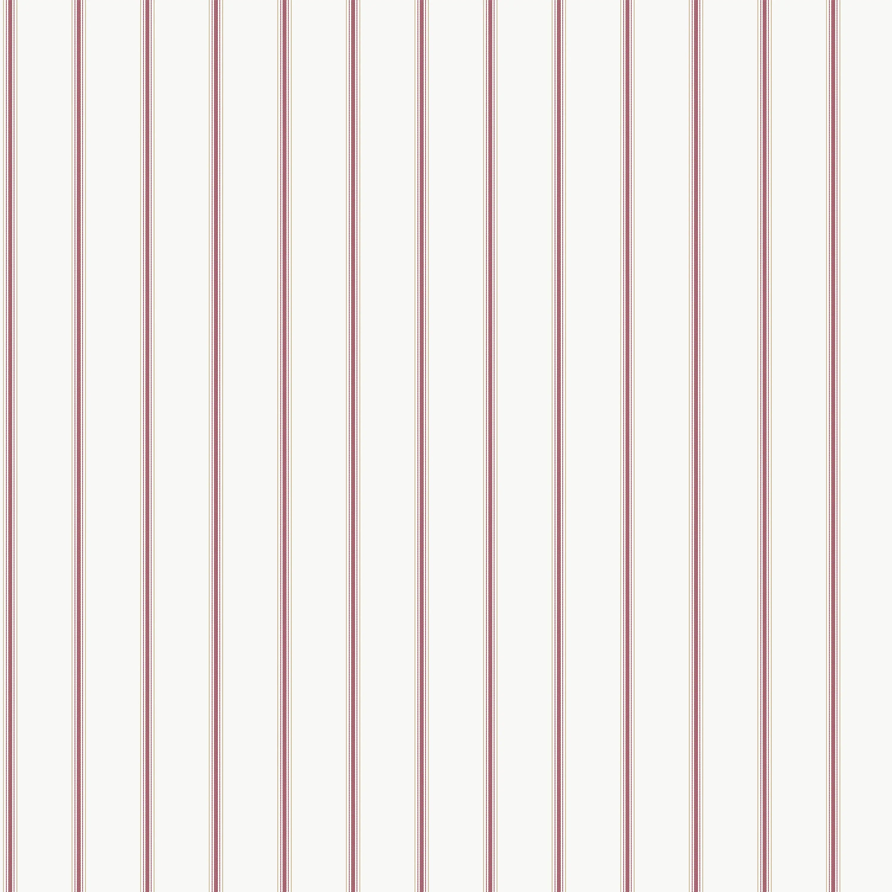 Et tapetdesign kaldet Slim Lines - Crimson med tynde, røde lodrette linjer på en lys baggrund.