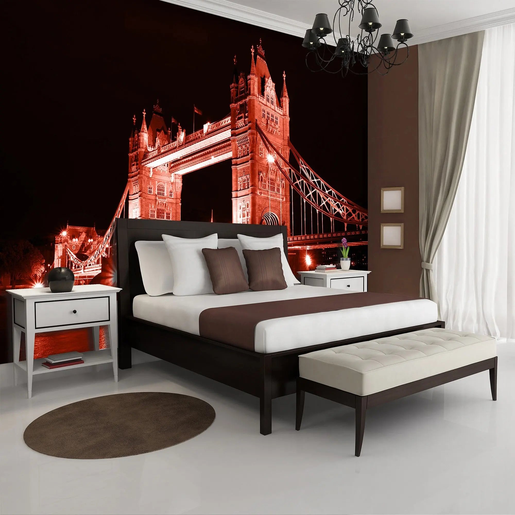 Billede 4 af Fototapet - Tower Bridge London med rød belysning om natten