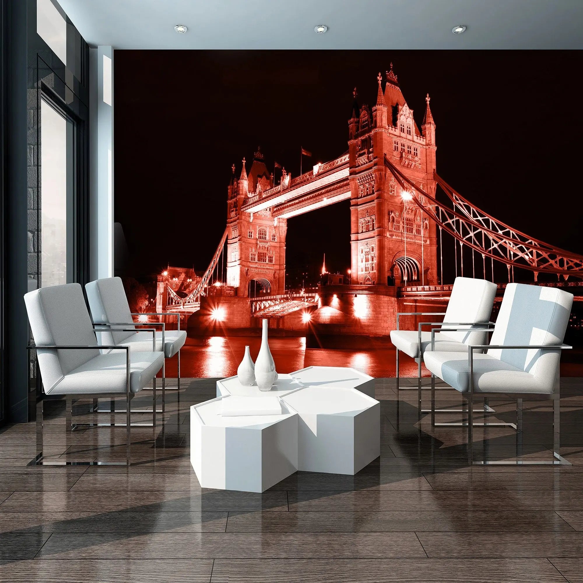 Billede 5 af Fototapet - Tower Bridge London med rød belysning om natten