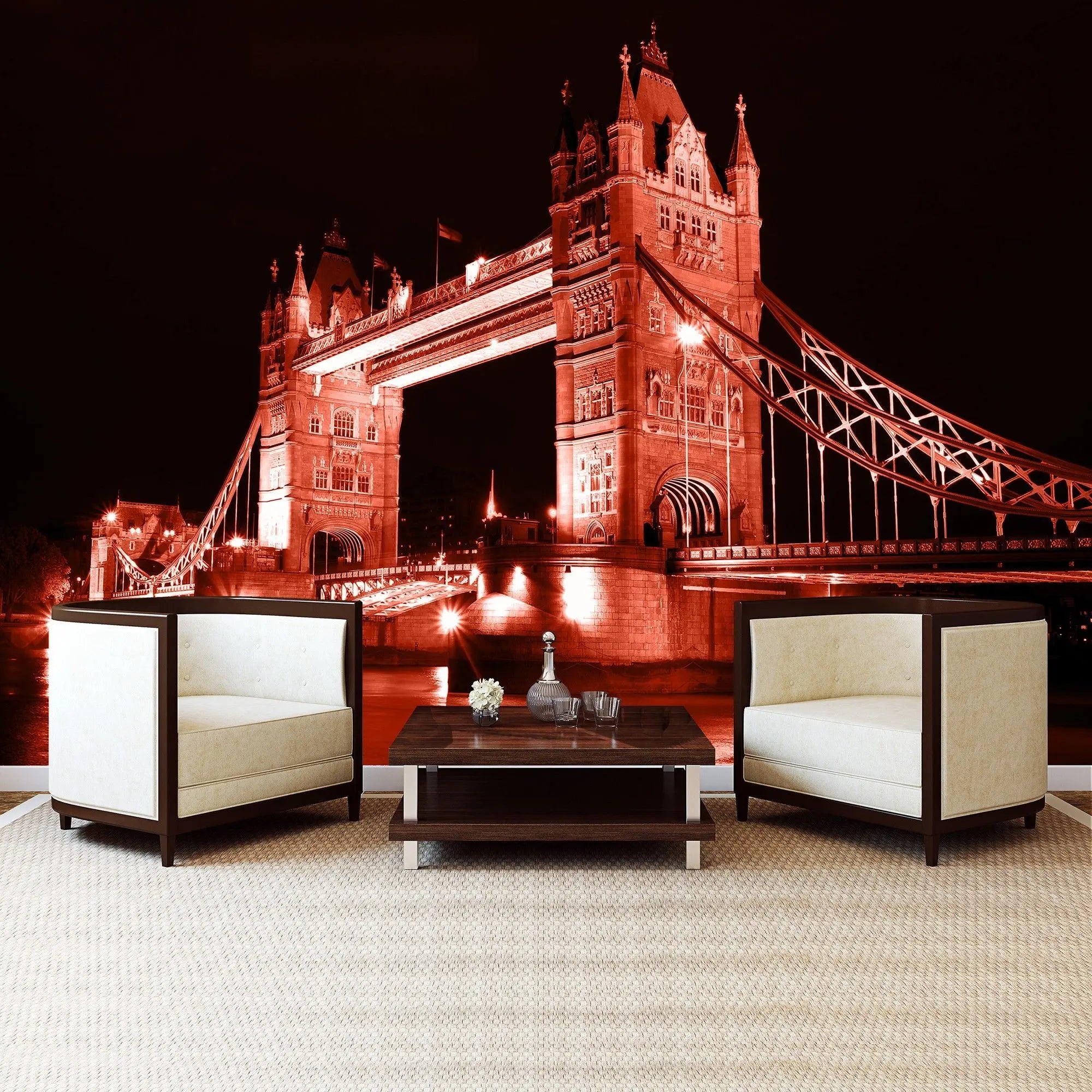 Billede 7 af Fototapet - Tower Bridge London med rød belysning om natten