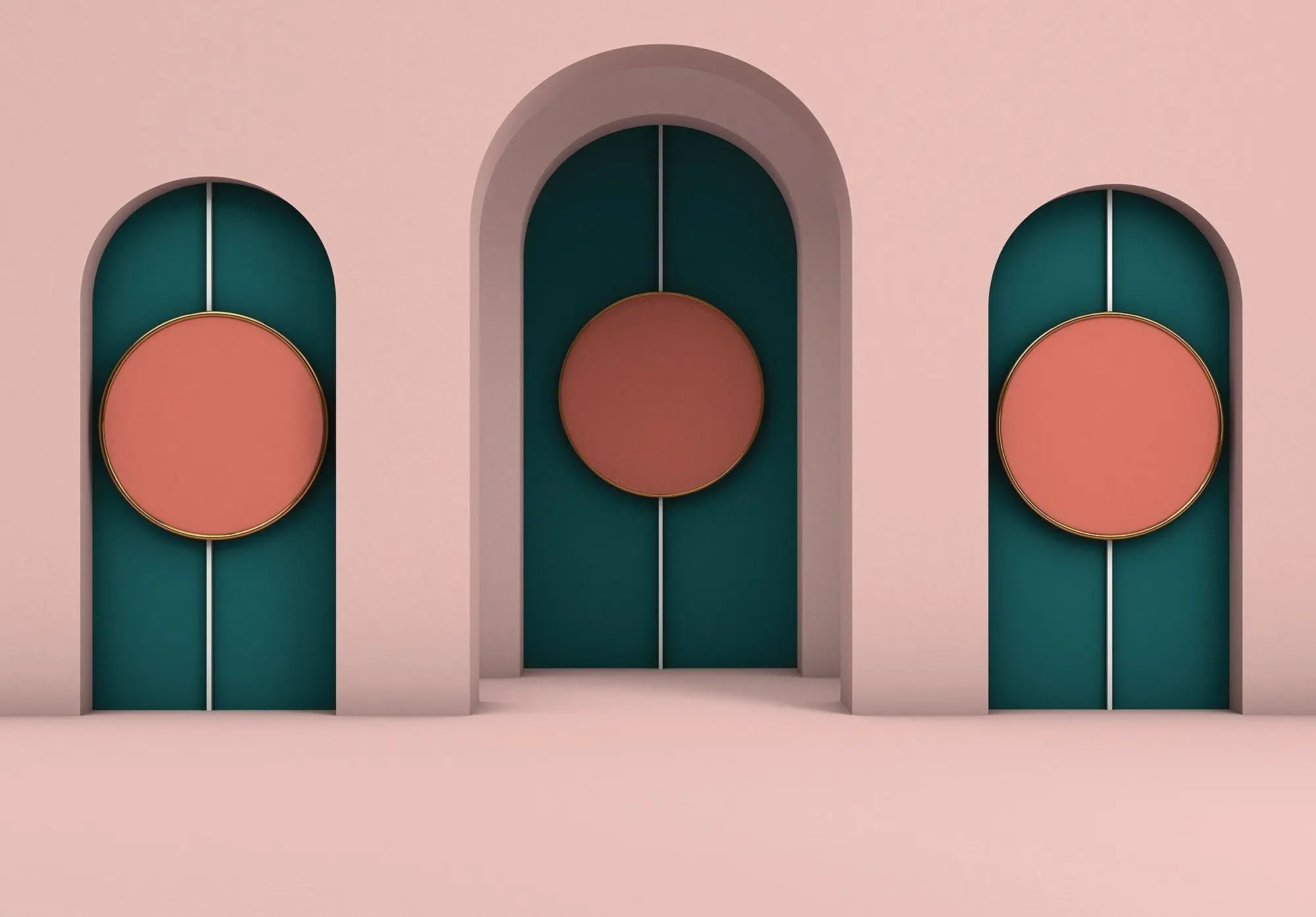Billede 1 af Fototapet - Tre buer med grønne baggrunde og orange cirkler