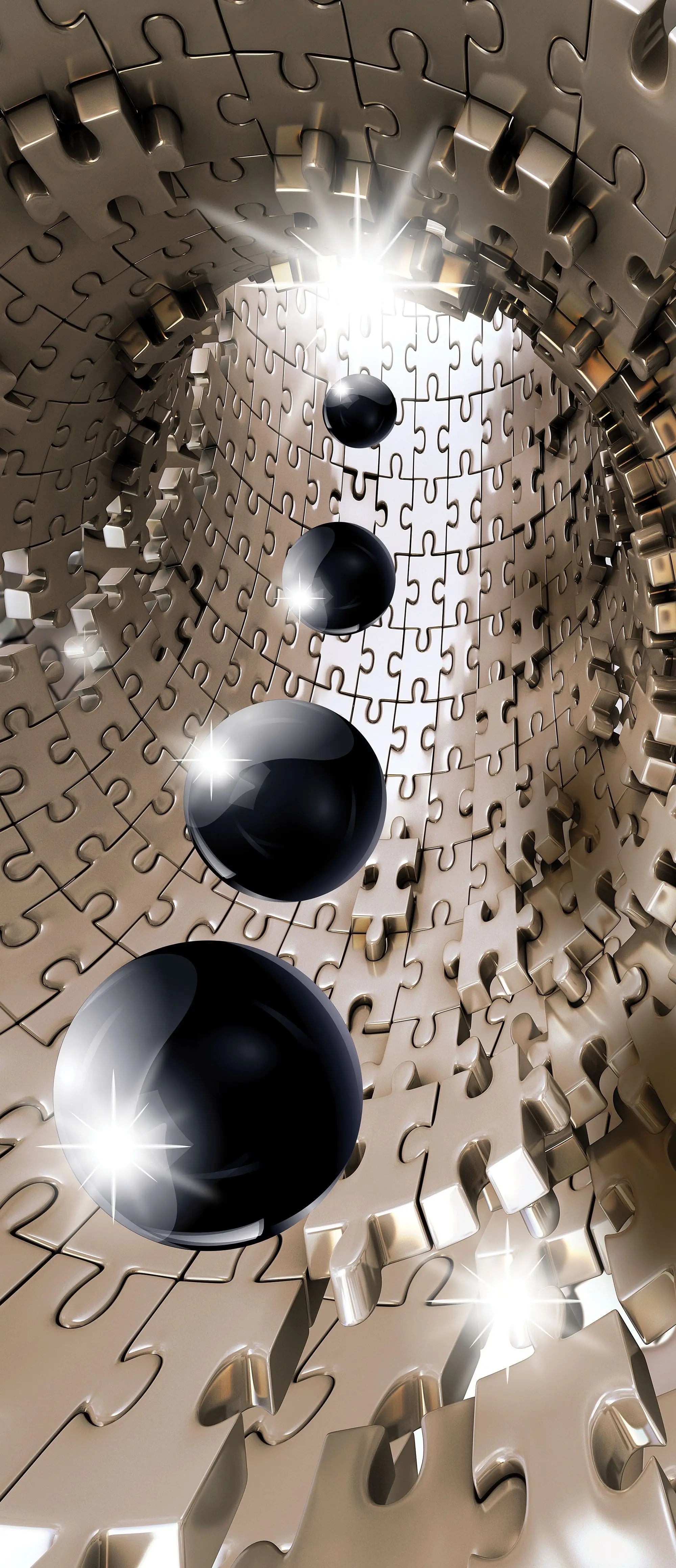 Billede 9 af Fototapet - Tredimensionel puslespil tunnel med sorte kugler og lysglimt