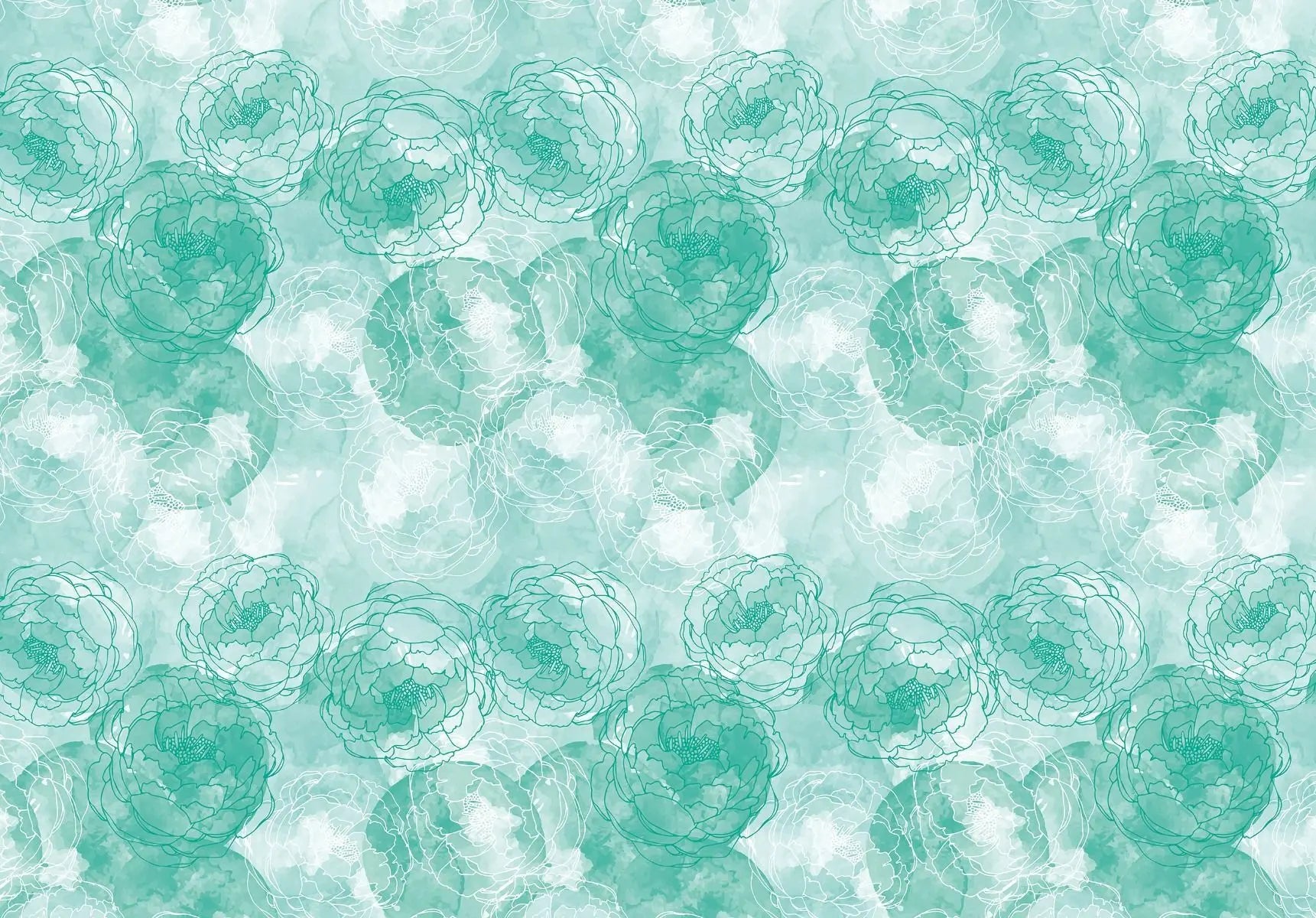 Billede 1 af Fototapet - Turkis blomstermønster med overlappende linjetegninger