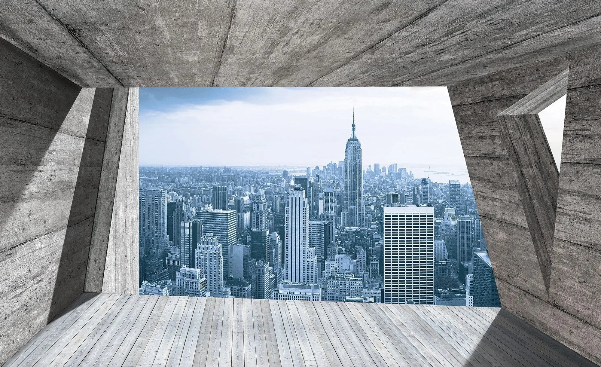 Billede 1 af Fototapet - Udsigt fra betonrum til Manhattan-skyline med Empire State Building