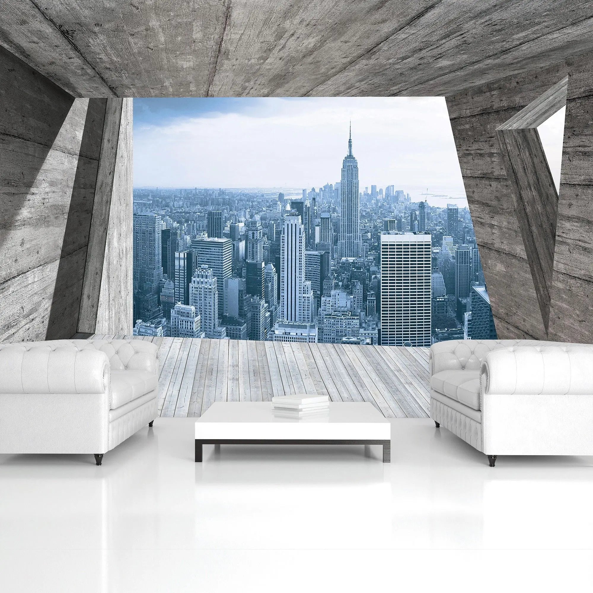 Billede 7 af Fototapet - Udsigt fra betonrum til Manhattan-skyline med Empire State Building