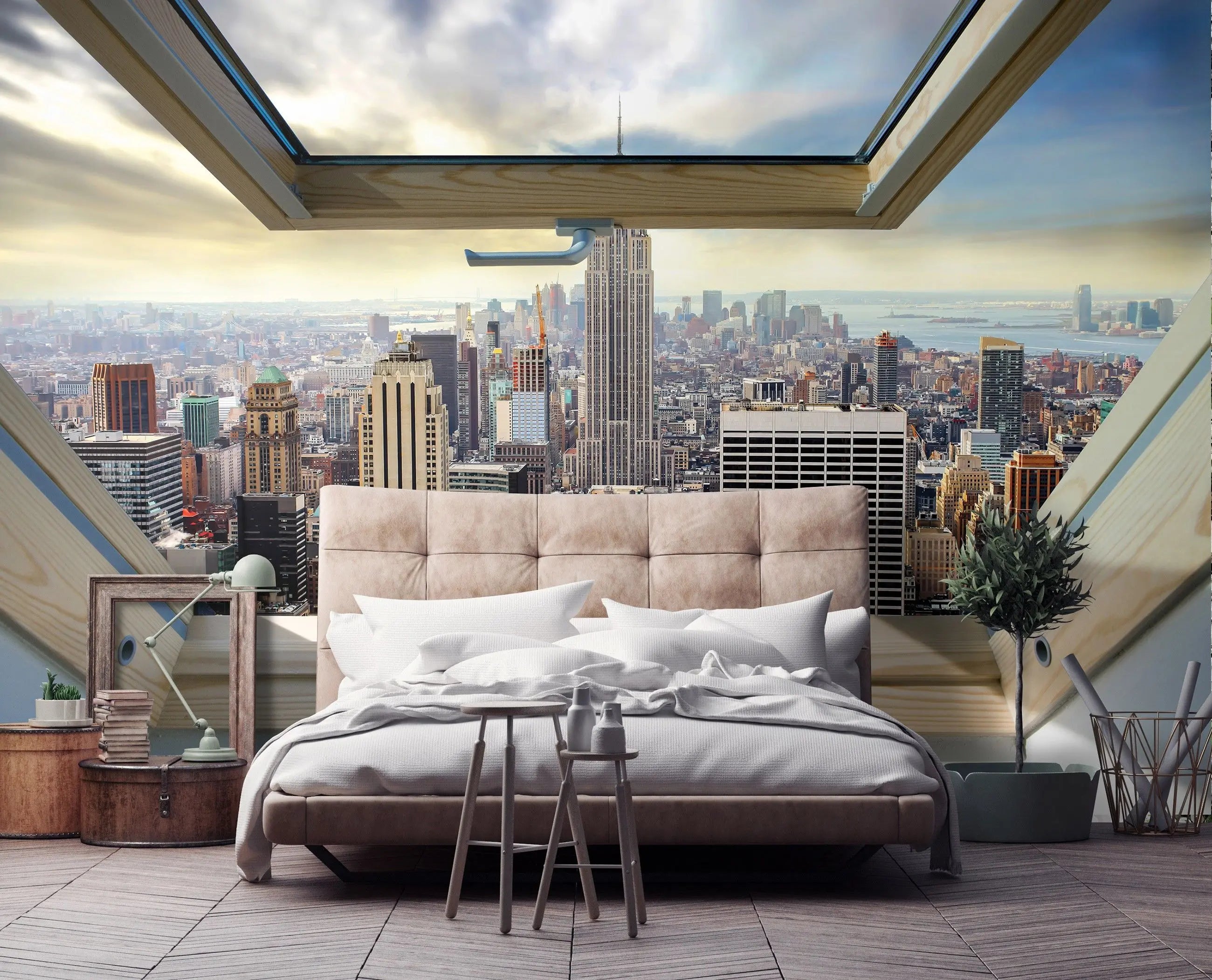 Billede 3 af Fototapet - Udsigt over Manhattan, New York City, gennem tagvindue
