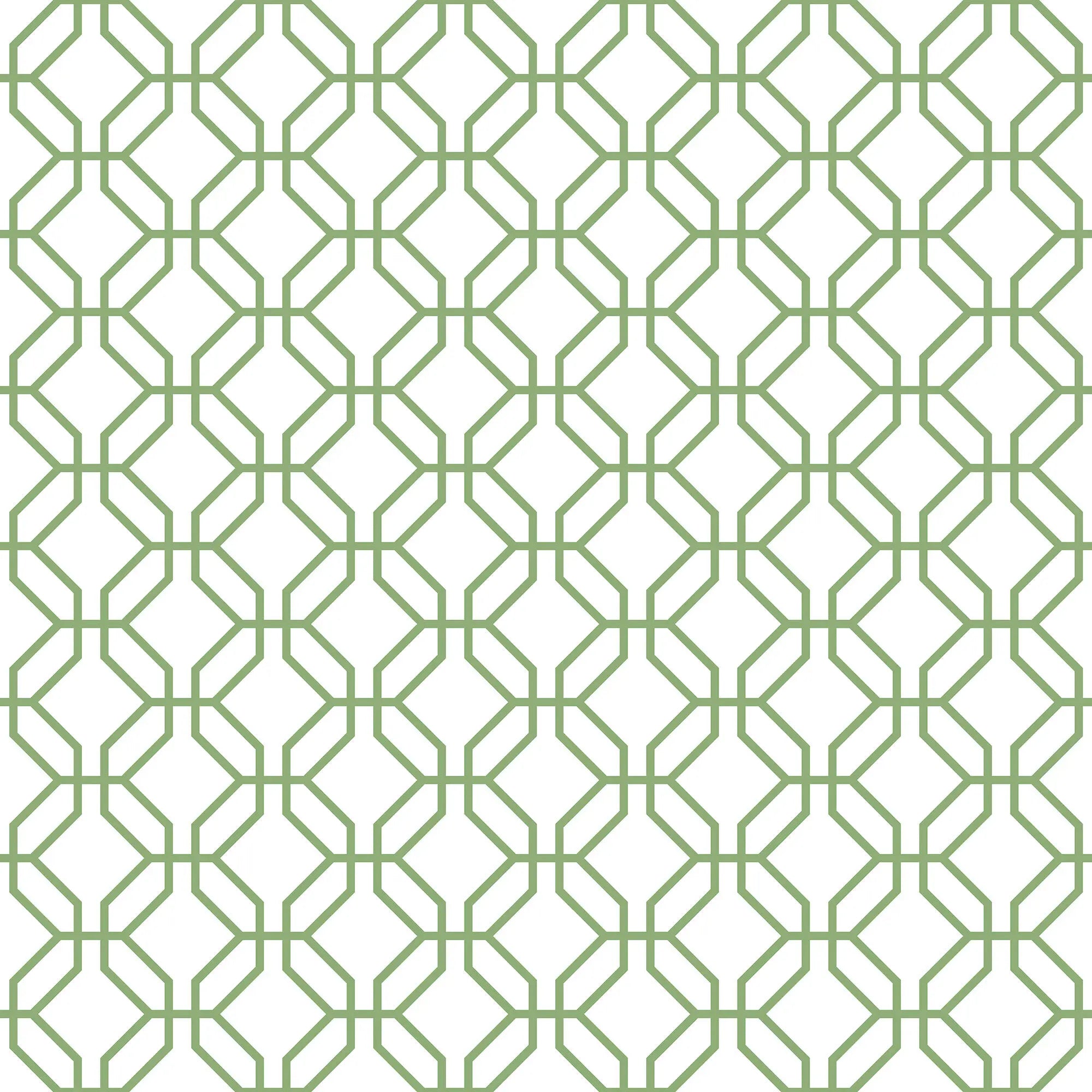 Tapetmønster fra Veiled Links - Olive med et grønt geometrisk design på en hvid baggrund fra Nicetapet.dk.
