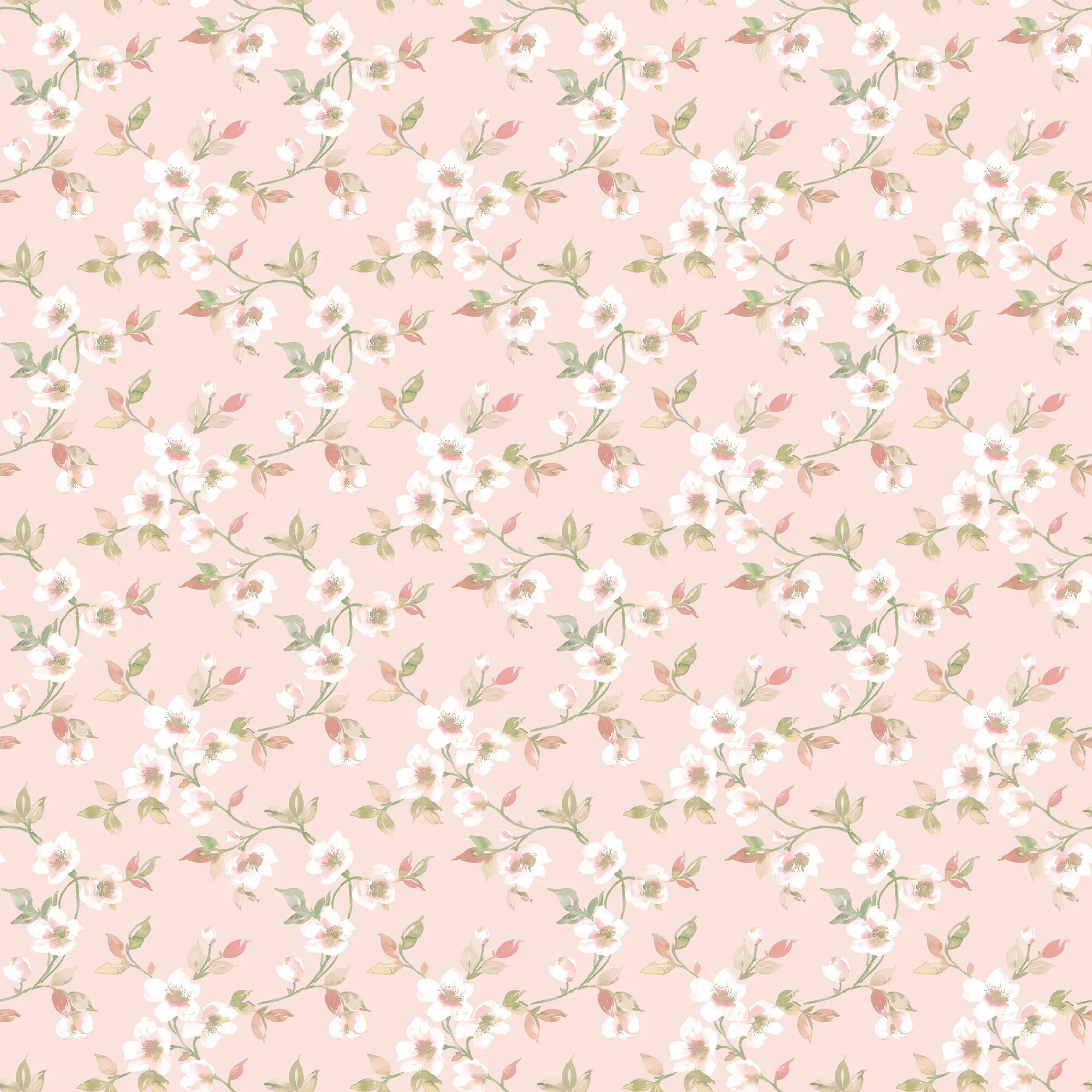Detaljeret billede af Veiled Windflowers - Petal tapet med blomster og blade mønster på en lys baggrund.