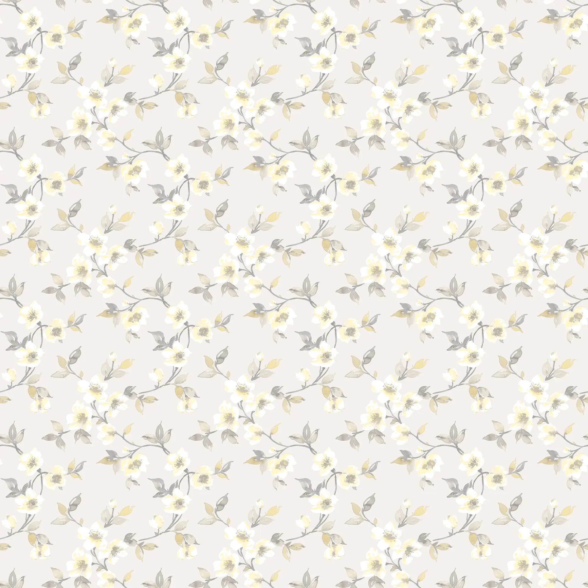 Et gentaget mønster af Veiled Windflowers - Sunlight tapet med delikate blomster og blade i lyse farver.
