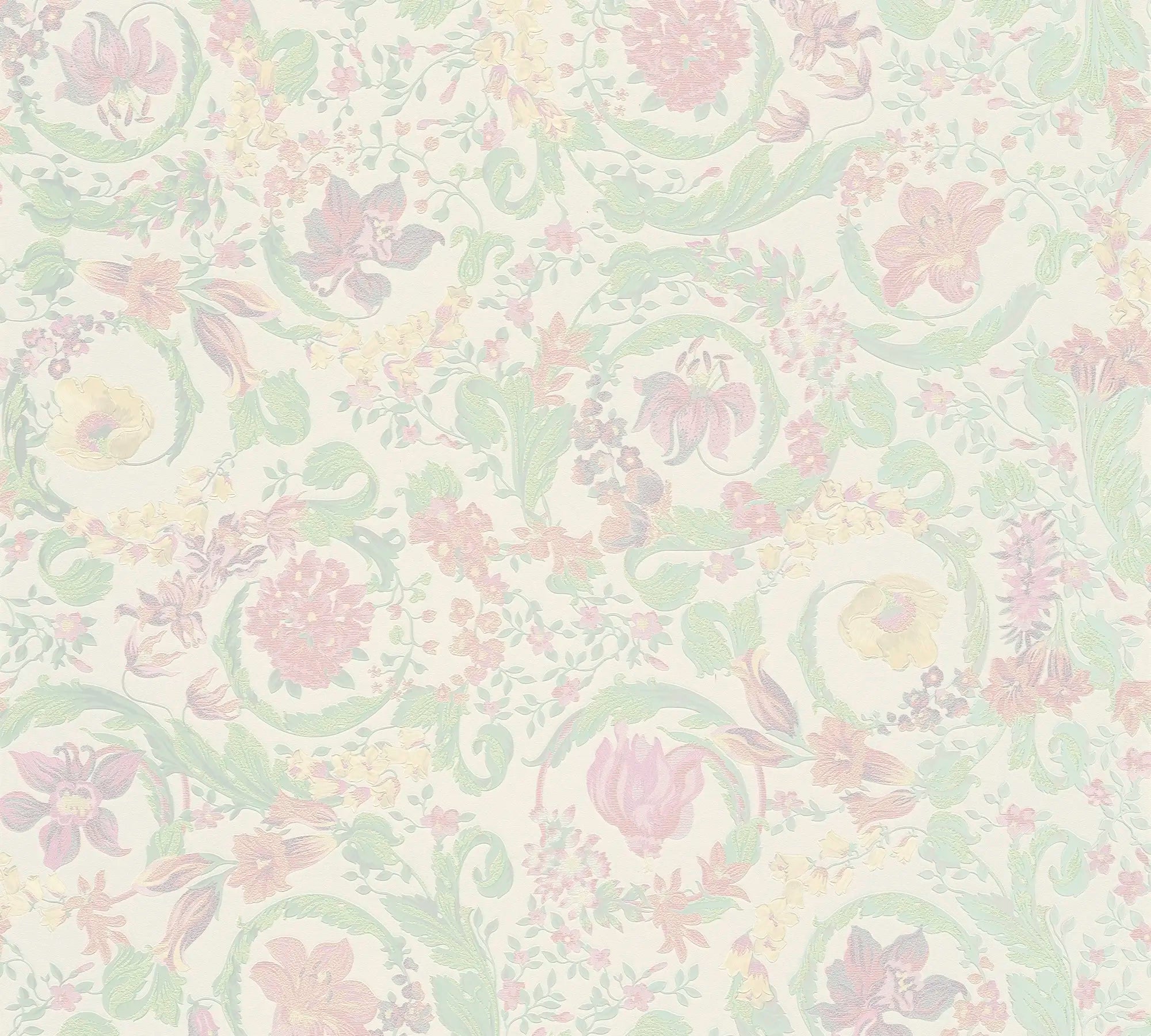 Tapet Versace Virtus Heritage - Muted Multicolour med et indviklet blomsterdesign i dæmpede farver.
