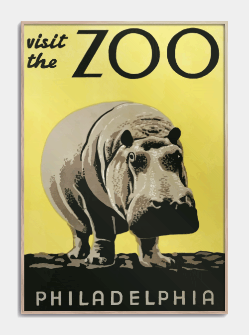 ZOO plakat med Flodhest Philadelphia 50 X 70cm. - Køb retro plakater