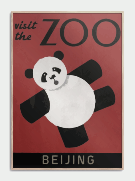 Zoo plakat Panda i Beijing 50 X 70cm. Retro med panda