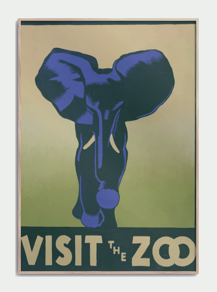 Zoo blå Elefant 50 X 70cm. - Retro plakat med Elefant